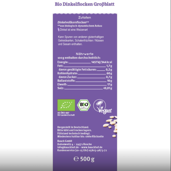 Demeter Vollkorn Dinkelflocken Grossblatt - vom Bauckhof - Produktbeschreibung